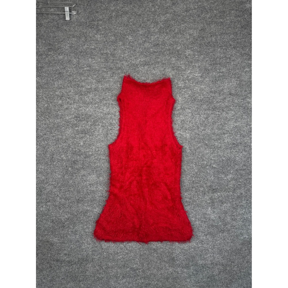 Evolution‎ Not Revolution Red Fuzzy Eyelash Knit Sleeveless Turtleneck Sweater L